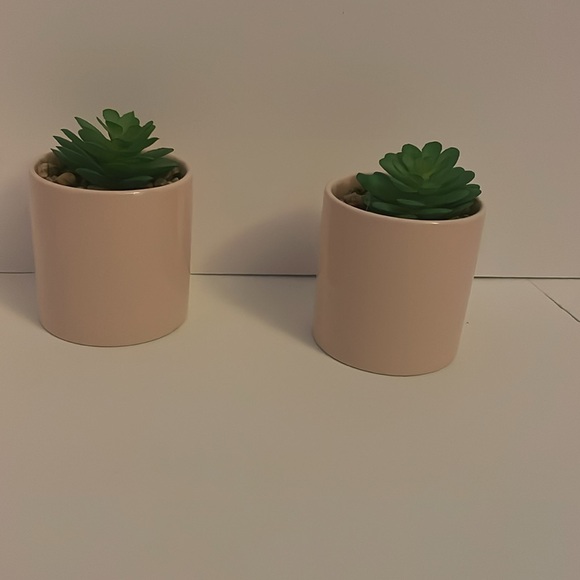 Everyday set of two artificial potted mini planters. Light pink pot with stones - Picture 13 of 17